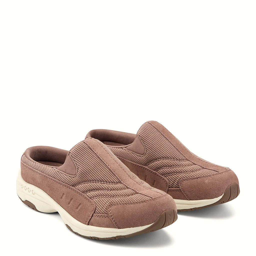 Molded footbed inside a suede-overlay clog