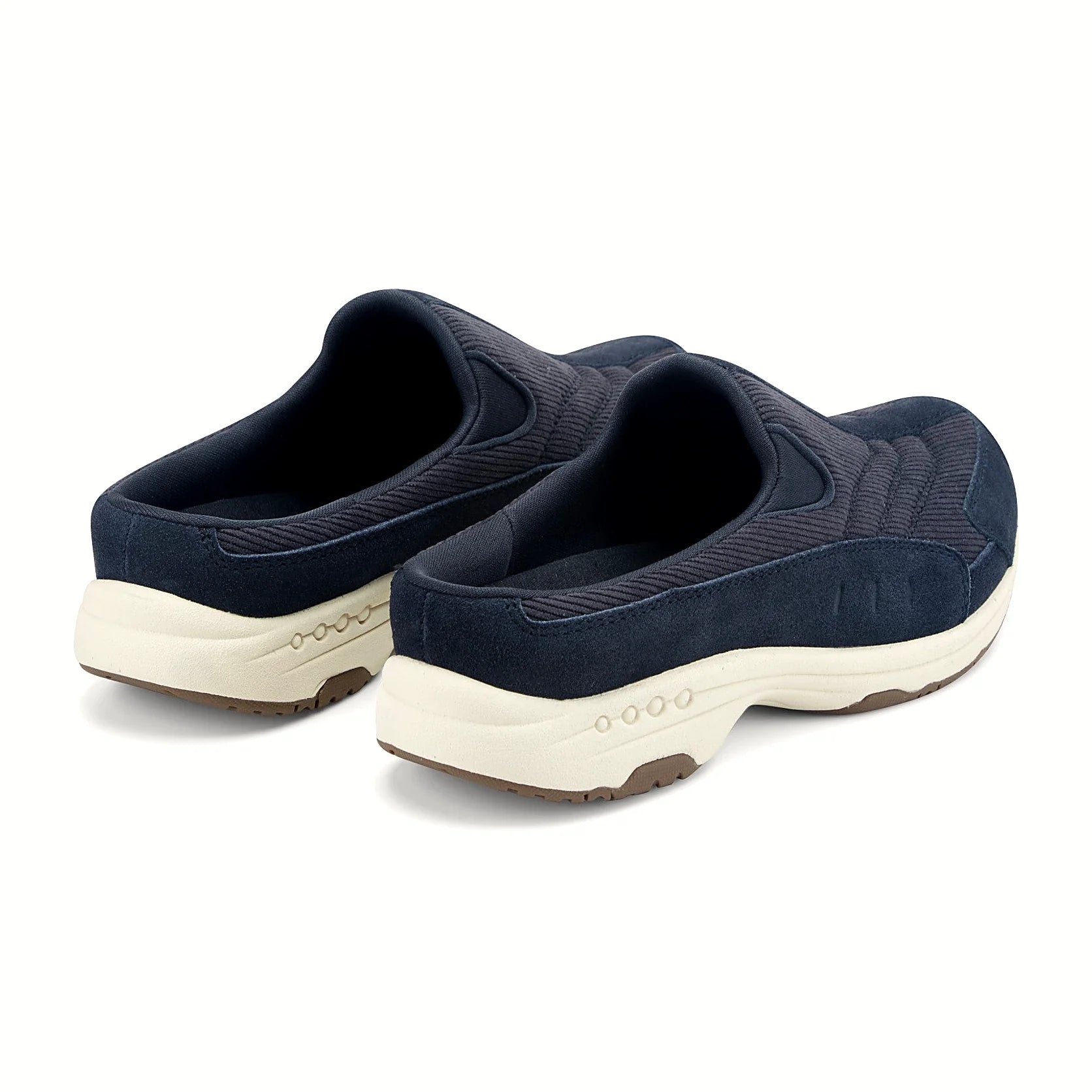 Molded footbed inside a suede-overlay clog