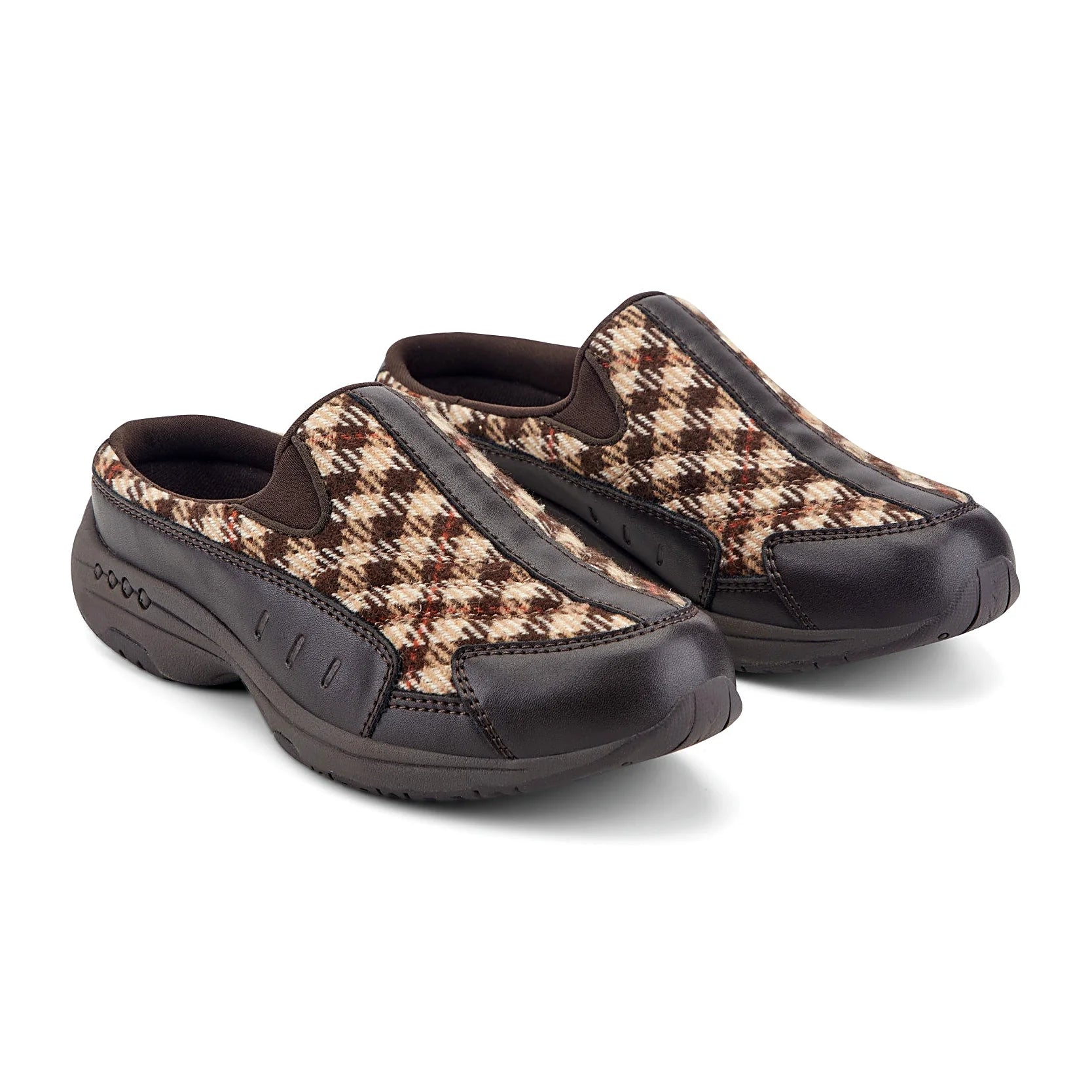 Molded footbed inside a suede-overlay clog