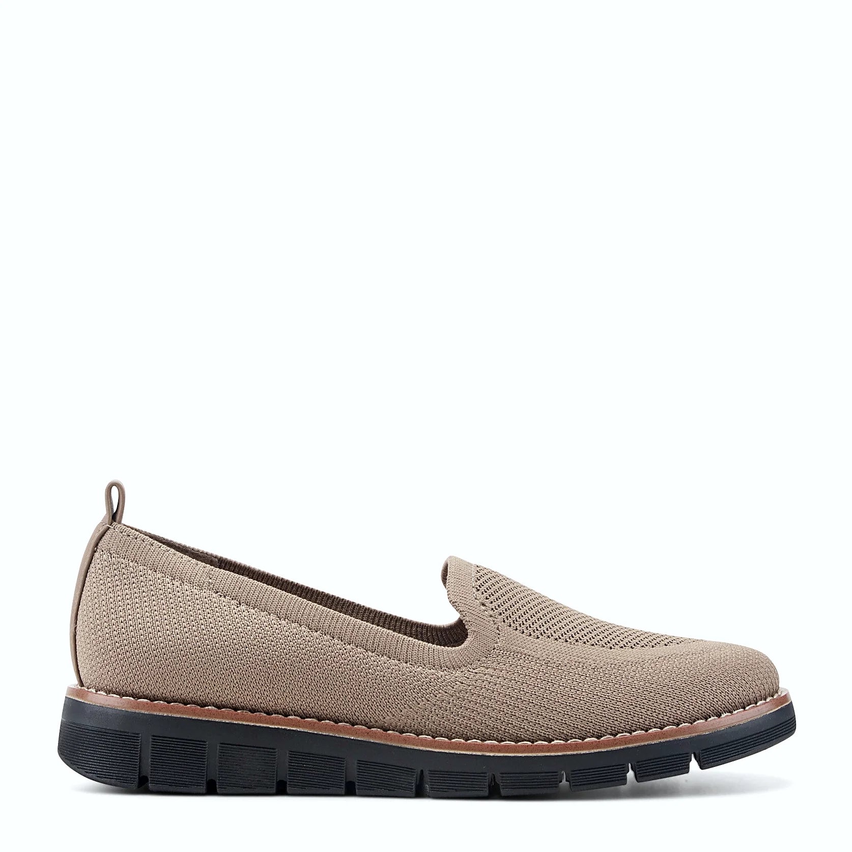 Knit slip-on flat with a stretch knit topline