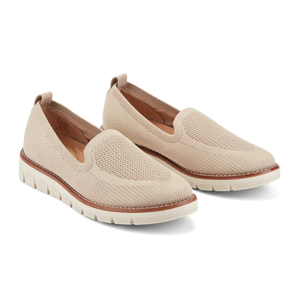 Knit slip-on flat with a stretch knit topline