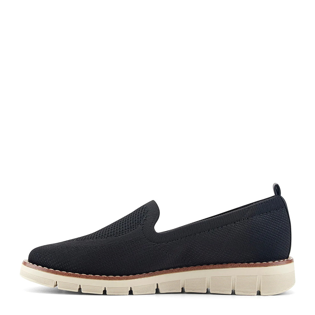 Knit slip-on flat with a stretch knit topline