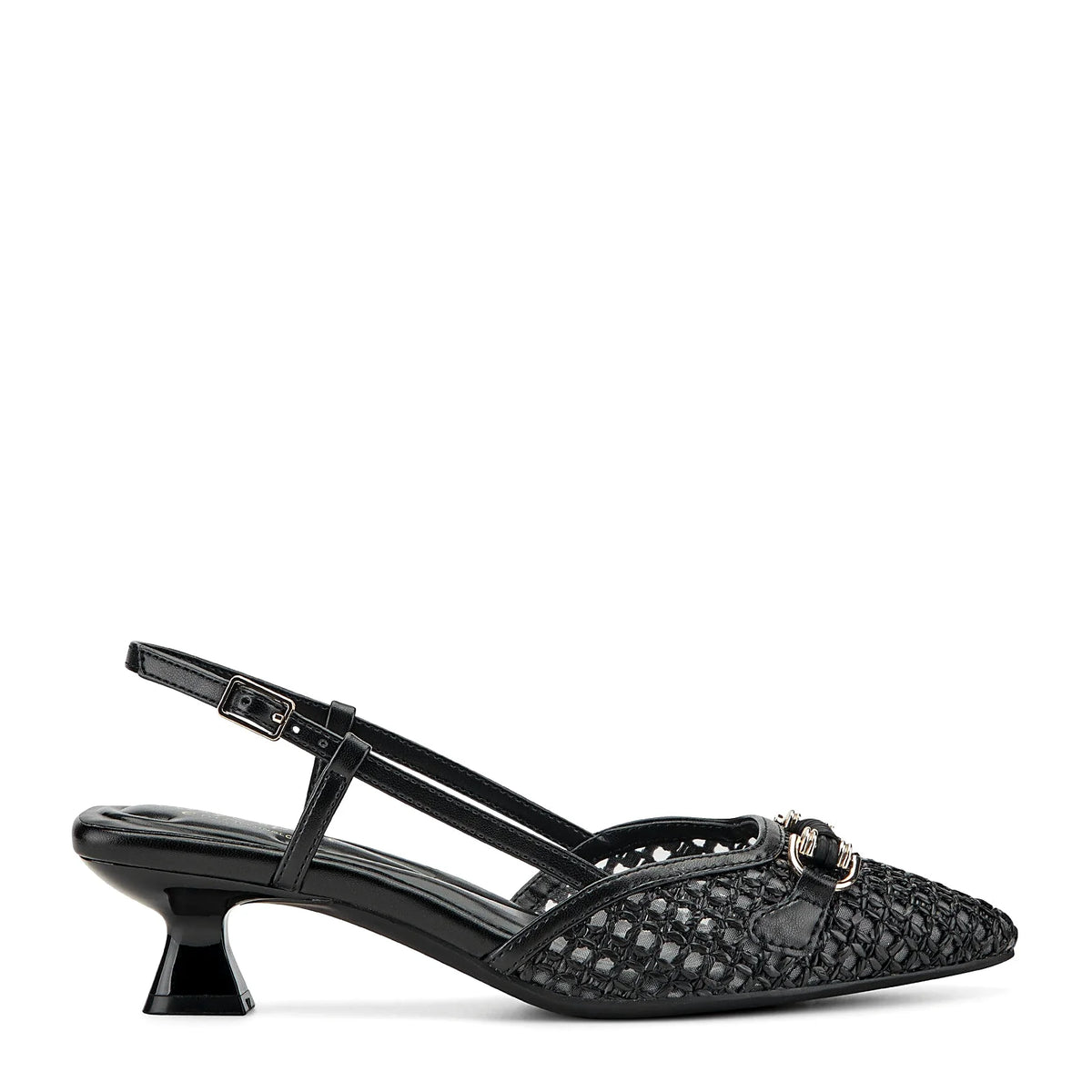 Raffia slingback with a woven lattice vamp