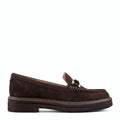 Suede loafer with a horsebit detail across the vamp
